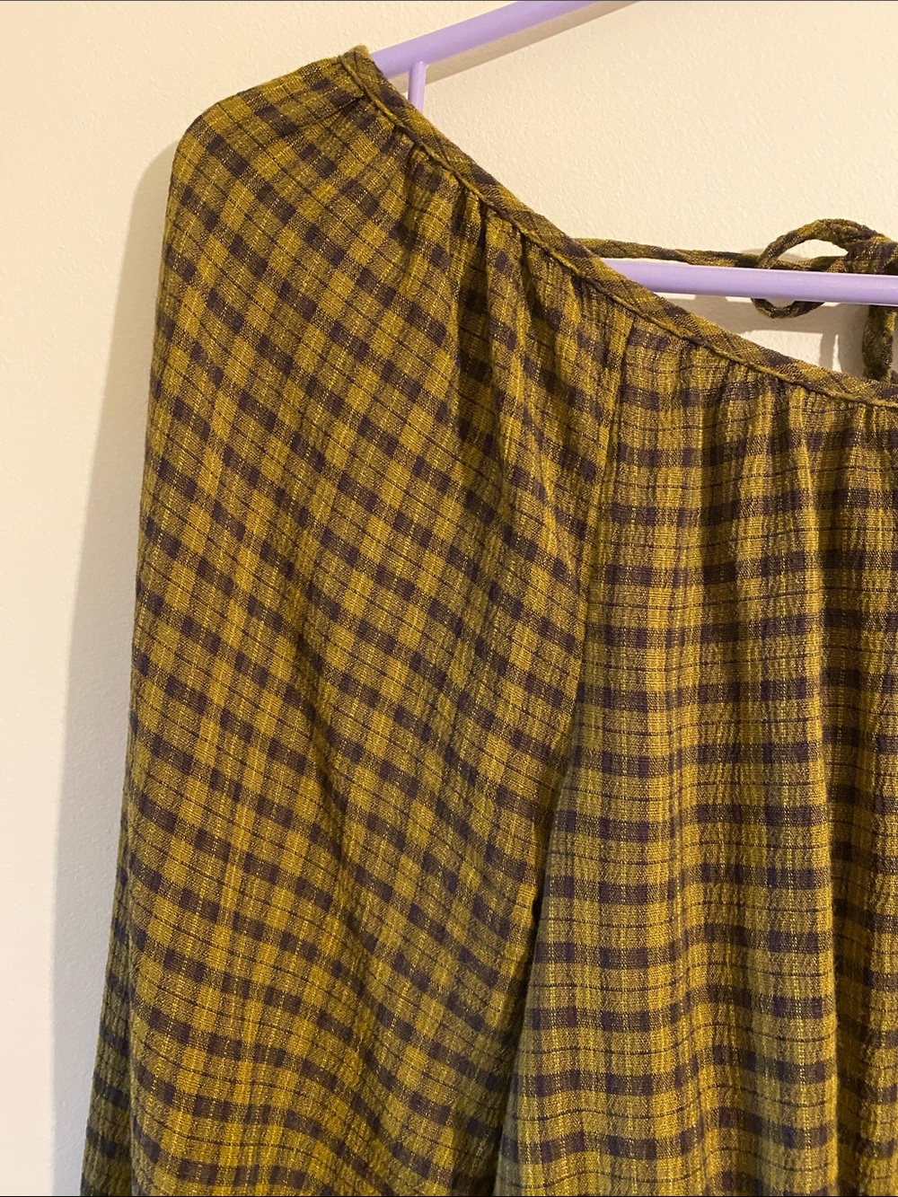 Madewell Mustard Plaid Off-Shoulder Peasant Top - Picture 3 of 5